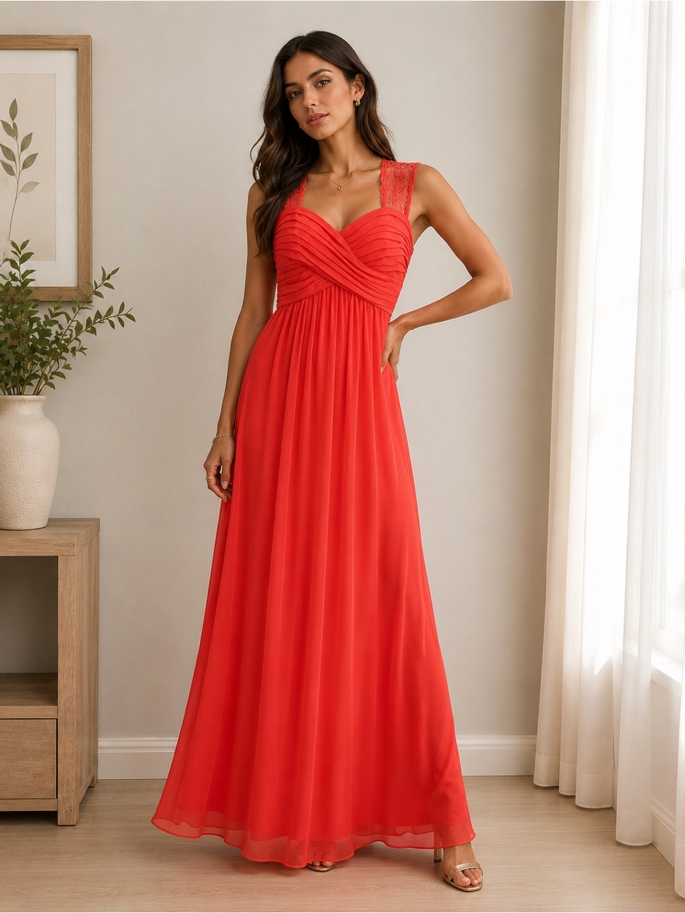 Scarlett Coral Lace Chiffon Maxi Formal Dress Petite 6P